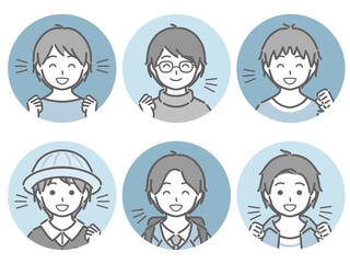 喜ぶ少年の丸アイコンセット