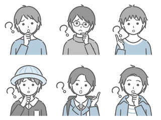 疑問に思う少年の上半身セット