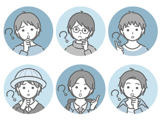 疑問に思う少年の丸アイコンセット