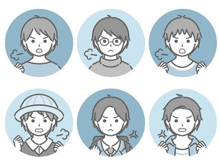 怒る少年の丸アイコンセット