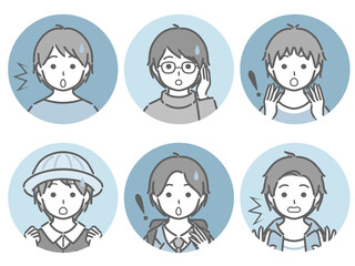 驚く少年の丸アイコンセット