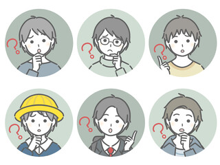 疑問に思う少年の丸アイコンセット