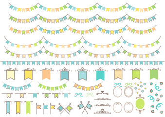 ガーランドや旗のセットのカラーイラストです。
