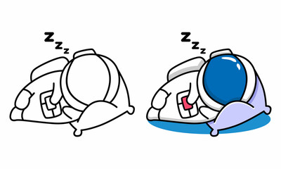 Cute sleeping astronaut coloring page for kids