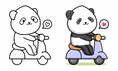 Cute panda riding bike coloring page for kids