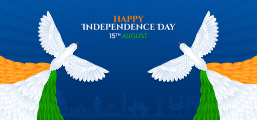 Independence day in India on August 15 Indian National day. bird with trio color rays