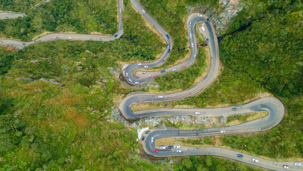 Transportation Traffic in Mountains. Aerial View