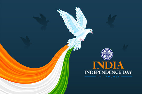 Independence day in India on August 15 Indian National day. pigen with trio color rays