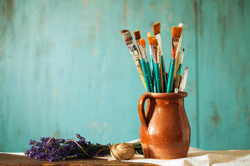 Paintbrush for painting as artistic paint still life.