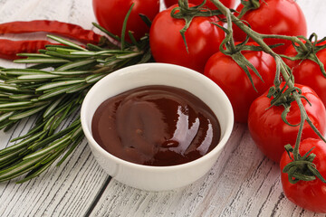 Tomato barbecue sauce on the bowl