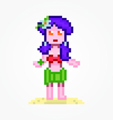 Obraz premium Pixel girl character. Young Hawaiian woman in beachwear