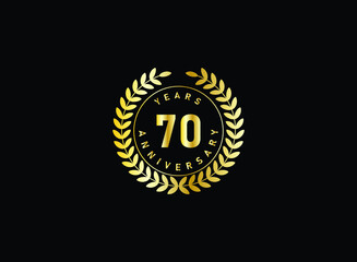 70th anniversary celebration with gold glitter color and white background. Vector design for celebrations, invitation cards and greeting cards.