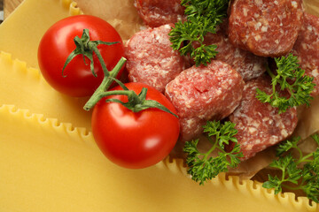 Concept of cooking, cooking lasagna, close up