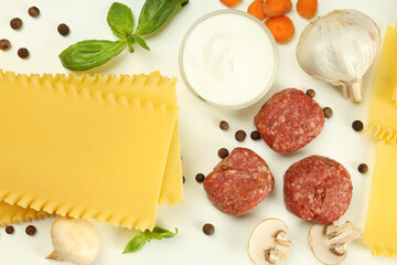 Concept of cooking, cooking lasagna, top view