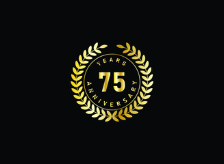 75th anniversary celebration with gold glitter color and white background. Vector design for celebrations, invitation cards and greeting cards.