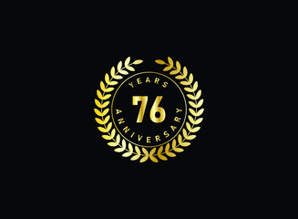 76th anniversary celebration with gold glitter color and white background. Vector design for celebrations, invitation cards and greeting cards.
