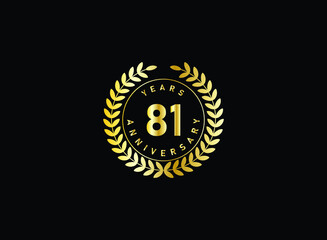 81th anniversary celebration with gold glitter color and white background. Vector design for celebrations, invitation cards and greeting cards.