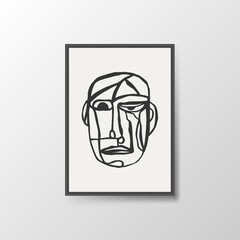 Abstract Aesthetic mid century modern shape Contemporary boho poster cover template. Black & White Face Illustrations for art print, postcard, wallpaper, wall art, home decor.
