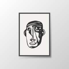 Abstract Aesthetic mid century modern shape Contemporary boho poster cover template. Black & White Face Illustrations for art print, postcard, wallpaper, wall art, home decor.
