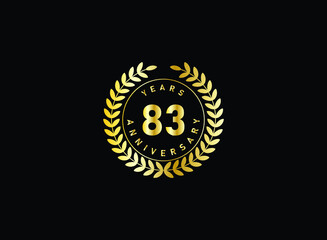 83th anniversary celebration with gold glitter color and white background. Vector design for celebrations, invitation cards and greeting cards.