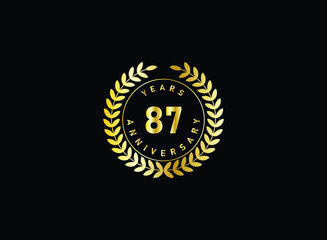 87th anniversary celebration with gold glitter color and white background. Vector design for celebrations, invitation cards and greeting cards.
