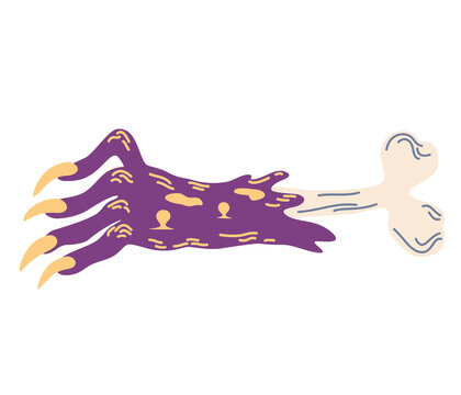 Hand with a protruding bone. Zombie hand with protruding bones. Decor for Halloween Holiday Tattoos and stickers, T-shirt design. Vector hand draw illustration isolated on the white background.