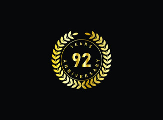 92th anniversary celebration with gold glitter color and white background. Vector design for celebrations, invitation cards and greeting cards.