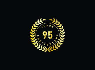 95th anniversary celebration with gold glitter color and white background. Vector design for celebrations, invitation cards and greeting cards.