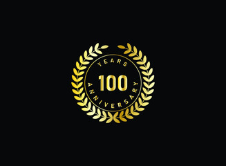100th anniversary celebration with gold glitter color and white background. Vector design for celebrations, invitation cards and greeting cards.