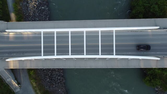 Top down rising view of the Vedder Bridge in Chilliwack British Columbia