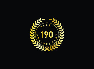 190th anniversary celebration with gold glitter color and white background. Vector design for celebrations, invitation cards and greeting cards.