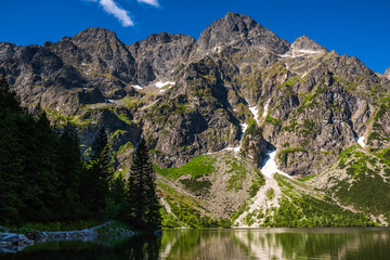 Famous Morskie Oko Lake in Tatra Mountains near Zakopane in Poland - obrazy, fototapety, plakaty