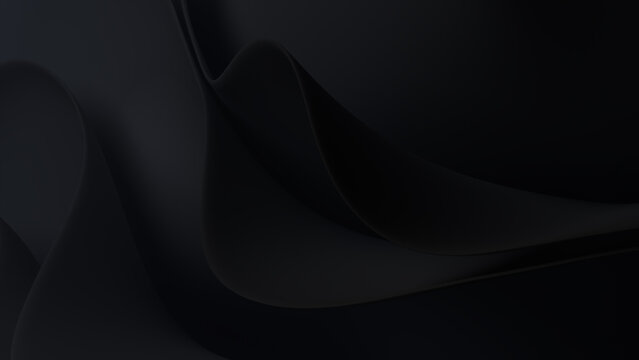 Black Curvy Surfaces. Elegant Abstract 3D Background. 3D Render.