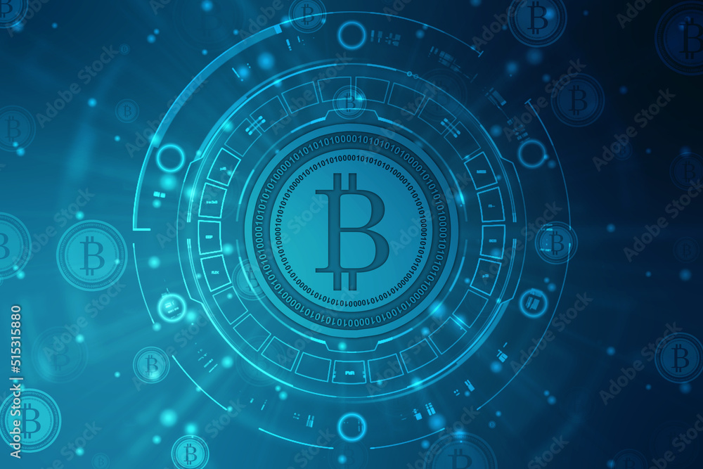 Aufkleber global abstract bitcoin crypto currency blockchain technology world map background illustration