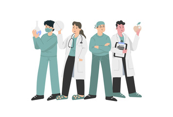 Doctors stand in a row, from different areas of medicine