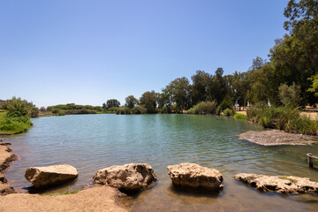 A lake of fresh water from the Yarkon River in the Ein Afek Nature Reserve in Gush Dan - Israel