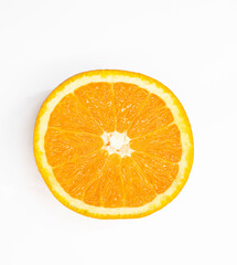 single orange fruit slices over on white background.top view