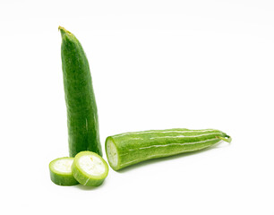 slices Snake gourd isolated on white background front view