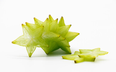 Fototapeta premium Star fruit or carambola slices on white background.