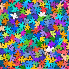 Vector seamless pattern with maple leaves. Rainbow colored repeating pattern