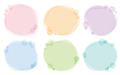 ゆるい　やわらかい　繊細　丸い装飾の手書き風フレームセット／パステルカラー