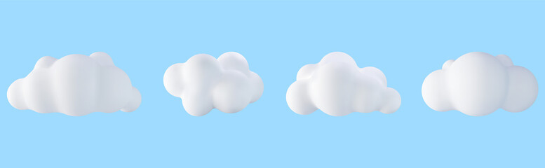 3D White Cloud Set Isolated on Blue