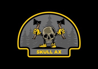 Skull holding two ax illustration design