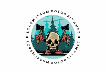 Skull holding two ax illustration design