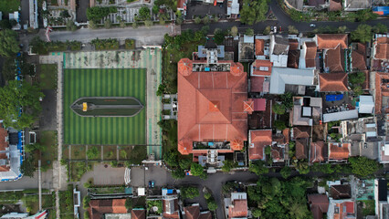 Aerial view of The Largest Mosque Agung Cianjur, Ramadan Eid Concept background, Travel and tourism. Cianjur, Indonesia, July 6, 2022