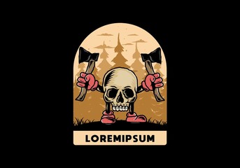 Skull holding two ax illustration design