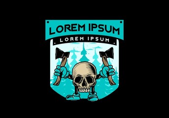 Skull holding two ax illustration design