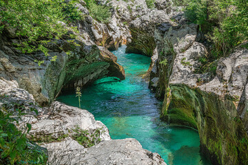 Velika korita Soče in the The Great Soča Gorge, Beautiful gorge with emerald coloured water...