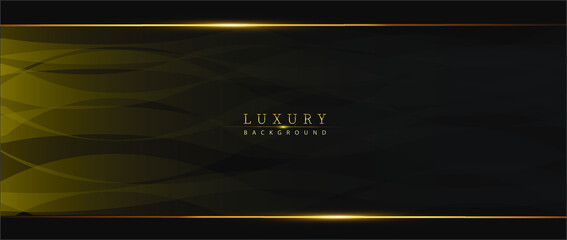 Elegant yellow and black banner. Golden shimmering lines on the wavy background. 