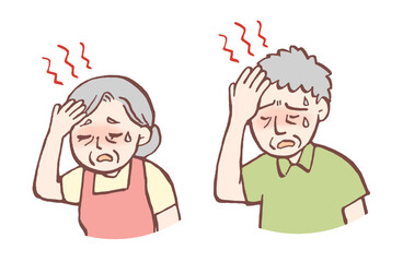 熱中症のおばあさんとおじいさんのイラスト